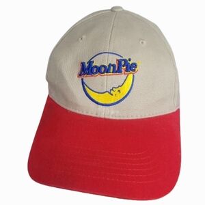 Moon Pie Hat Cap Red & Cream Color Strap Back Adjustable embroidered logo